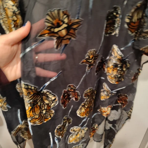 Japna Women's Velvet Burnout Kimono Duster Black & Gold Floral Sz L Whimsigoth - Picture 5 of 6